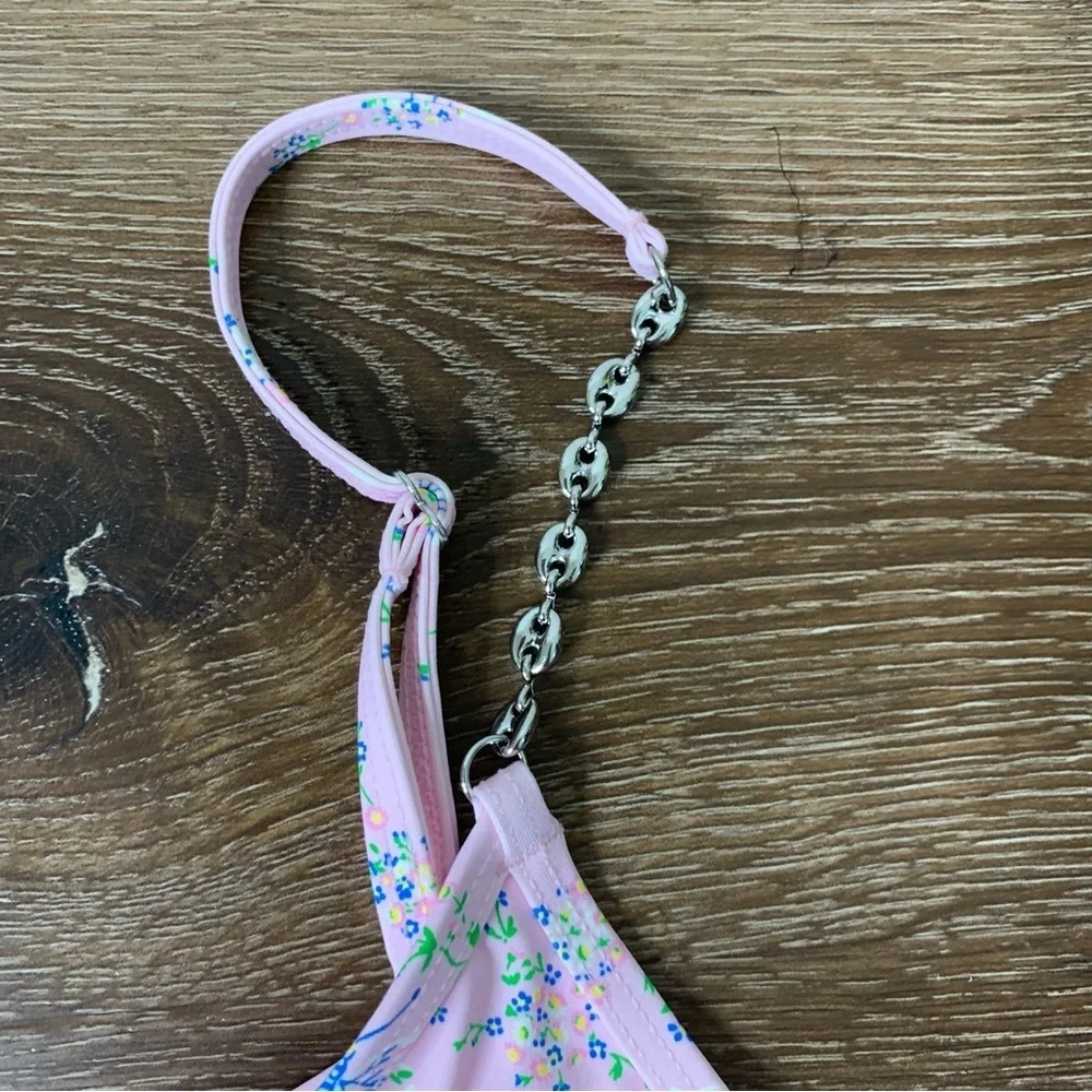 Frankie’s Bikini Womens Pink Dallas Floral fairy tale chain bikini swim XL